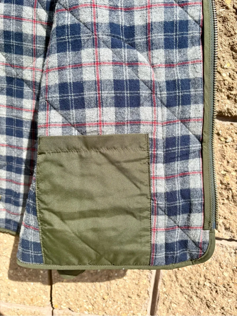 J. Crew Authentic Outerwear Men's Quilted Flannel Lined Olive Green Vest